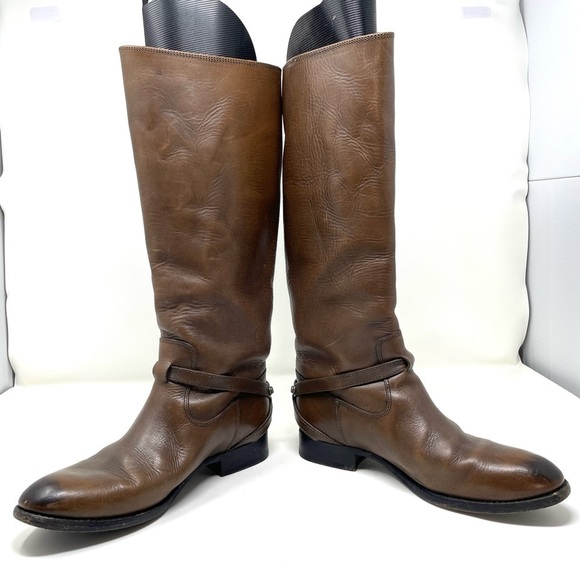 Frye Lindsay Brown Knee High Equestrian Boot #76976 Slim Leather Strap Size 7.5 - Picture 6 of 11